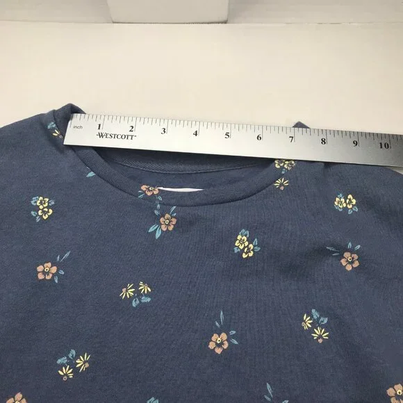 Colsie Women's Long Sleeve Fleece Lounge Sweatshirt Blue With Flowers XS New - Picture 7 of 13